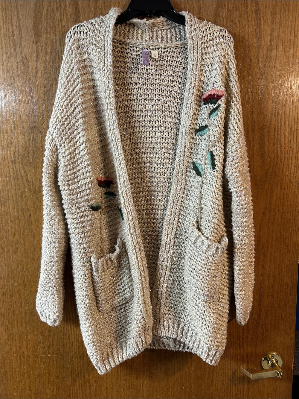 Alya Large Oversized Long Cream Embroidered Knit Sweater Cardigan